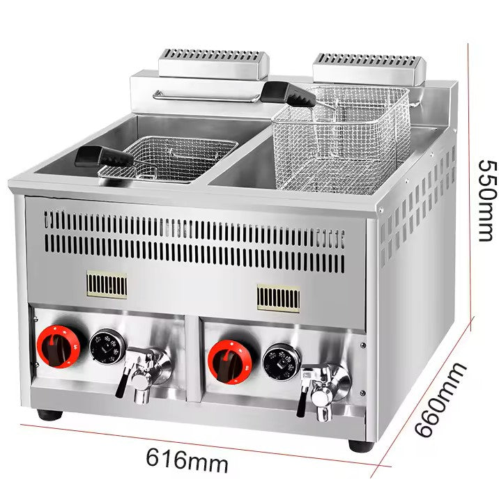 Industrial Large Tank 14L + 14L Gas Deep Fryer
