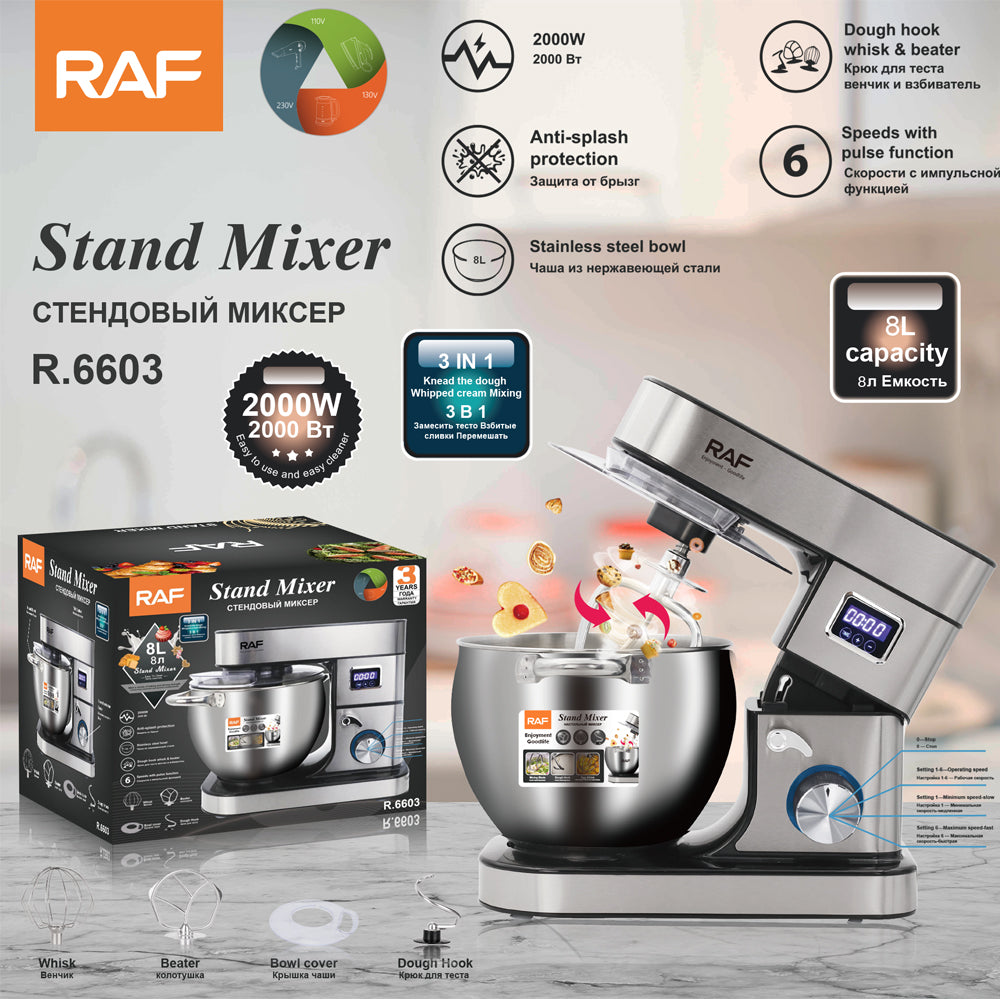 RAF 3-in-1 Stand Mixer 8L Capacity With Digital Display