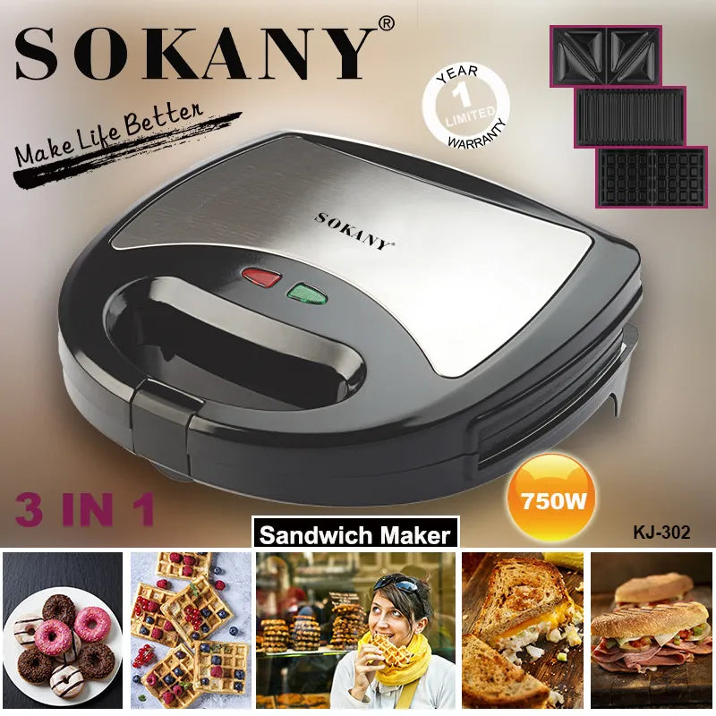 Sokany 3-in-1 sandwich maker